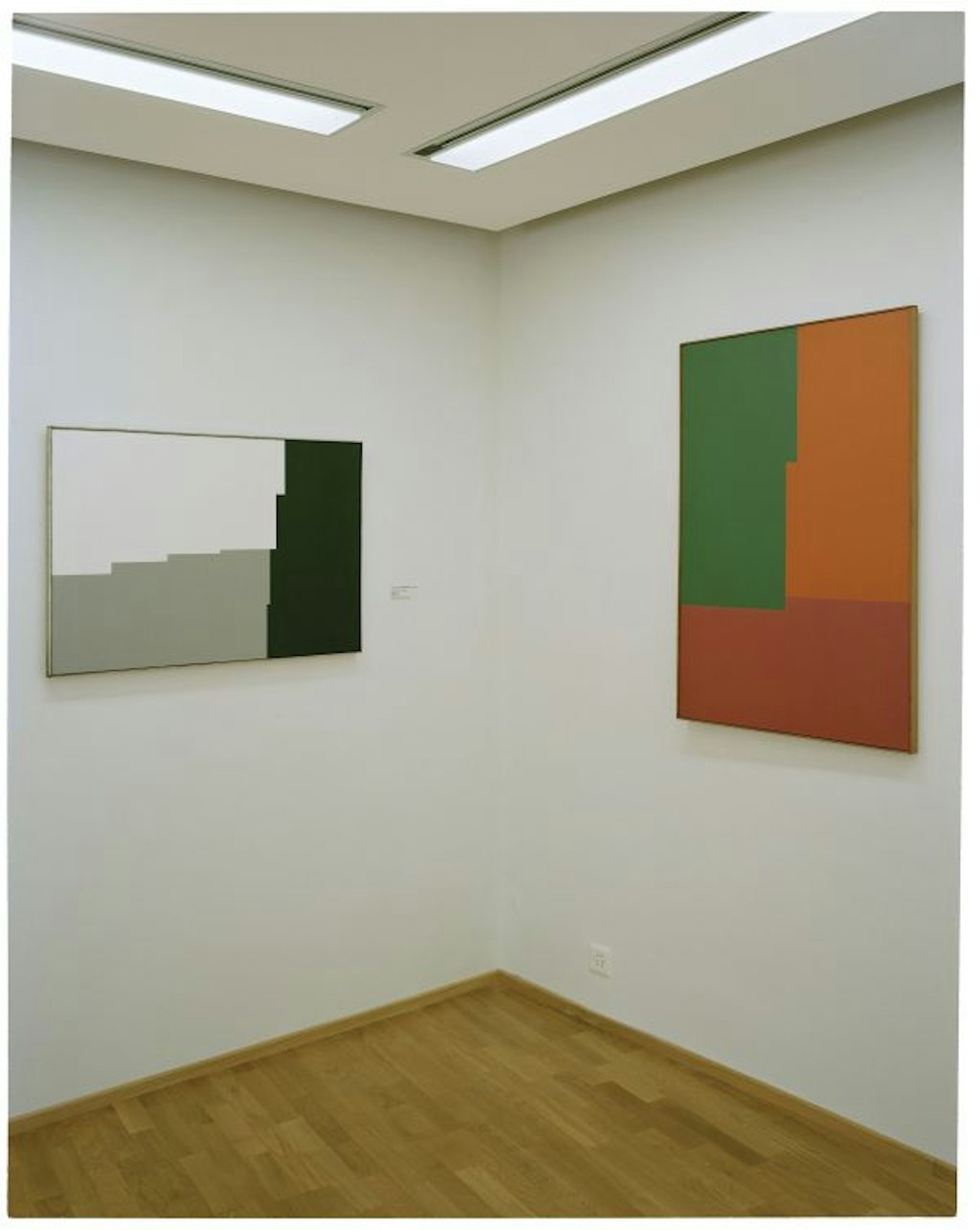 Verena Loewensberg, Bild no. 77, 1963 and Verena Loewensberg construction 333, undated, both oil on canvas, Musée d'Art du Valais, Sion © Photograph FOC / Joël Tettamanti